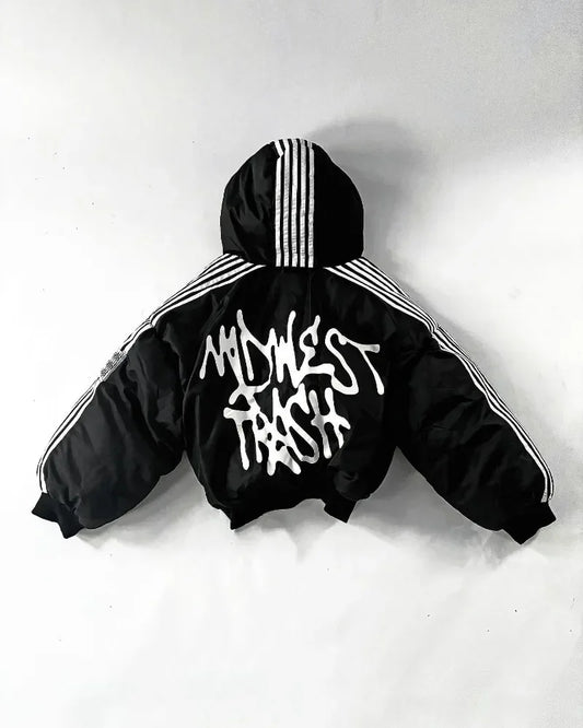Harajuku Street hip hop striped loose zipper jacket warm cotton-padded jacket Goth fashion personality jacket for men and women