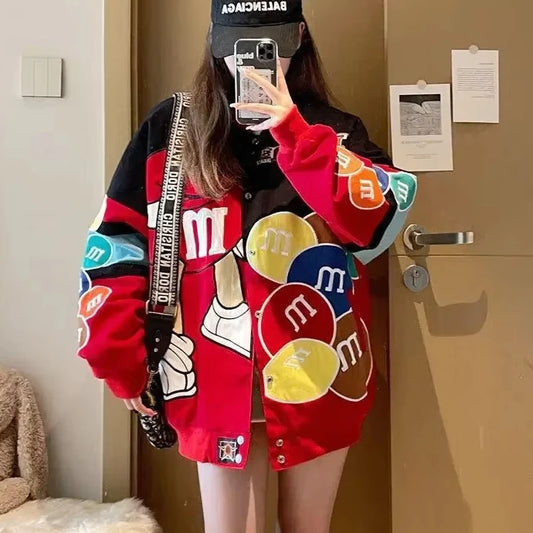 Cartoon Jacket Women Embroidery Oversized Varsity Jacket Men Spring Autumn Baseball Bomber Coat Outwears Women Clothing Youthes