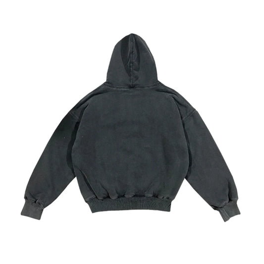 High Street Front Pocket Washed Baggy Black Hooded Hoodies Mens Solid Cleanfit Pullover Casual Sweatshirts Oversized