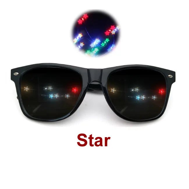 Funny 3D Sunglasses Love and Star Special Effects 3D Glasses Firework Diffraction Eyewear Optical Mirror Light Rainbow Show Part
